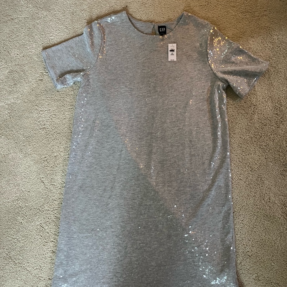 Brand New GAP Silver Sequin Tee Dress